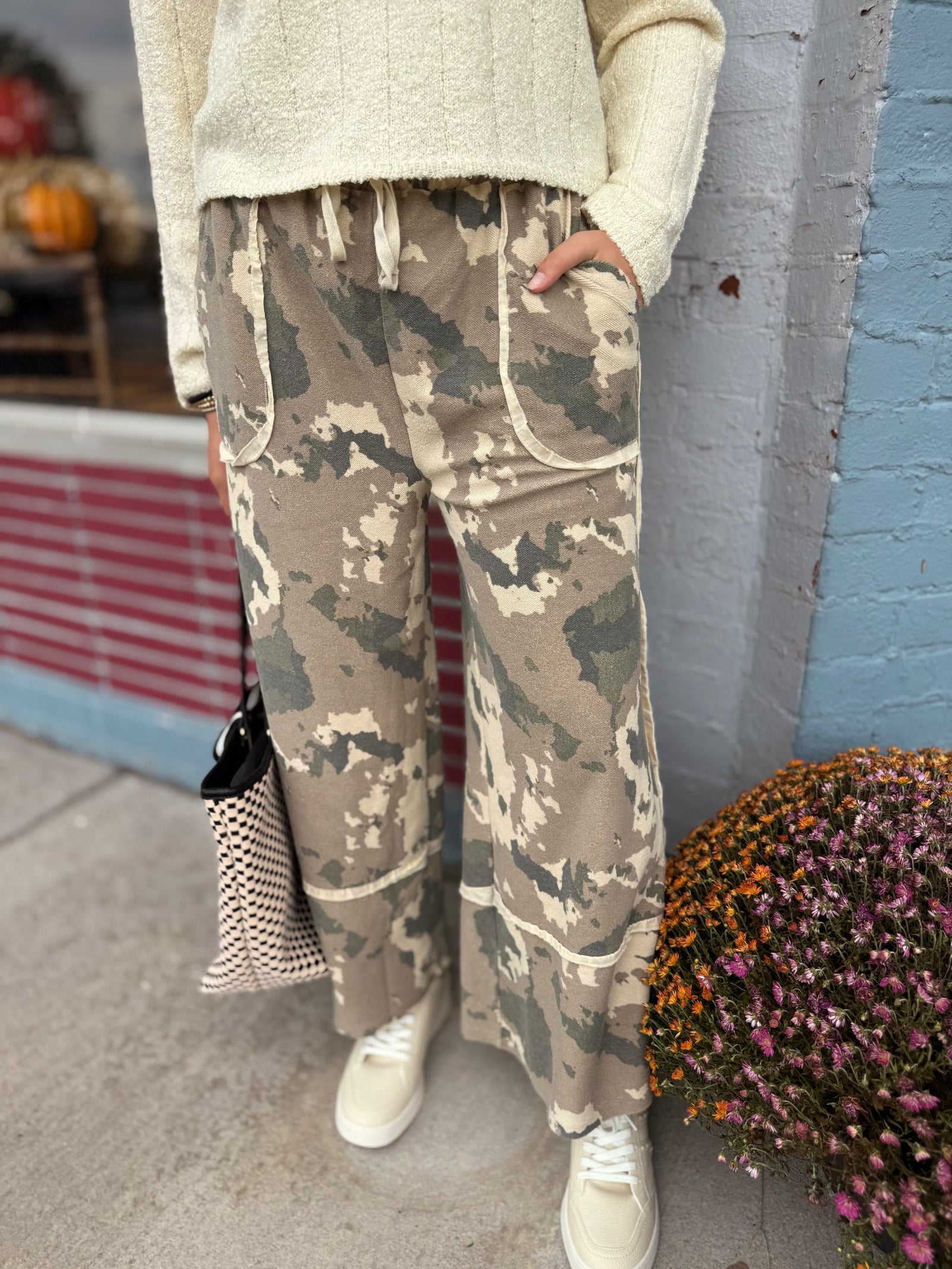 Easel Camo Wide Leg Terry Knit Pants