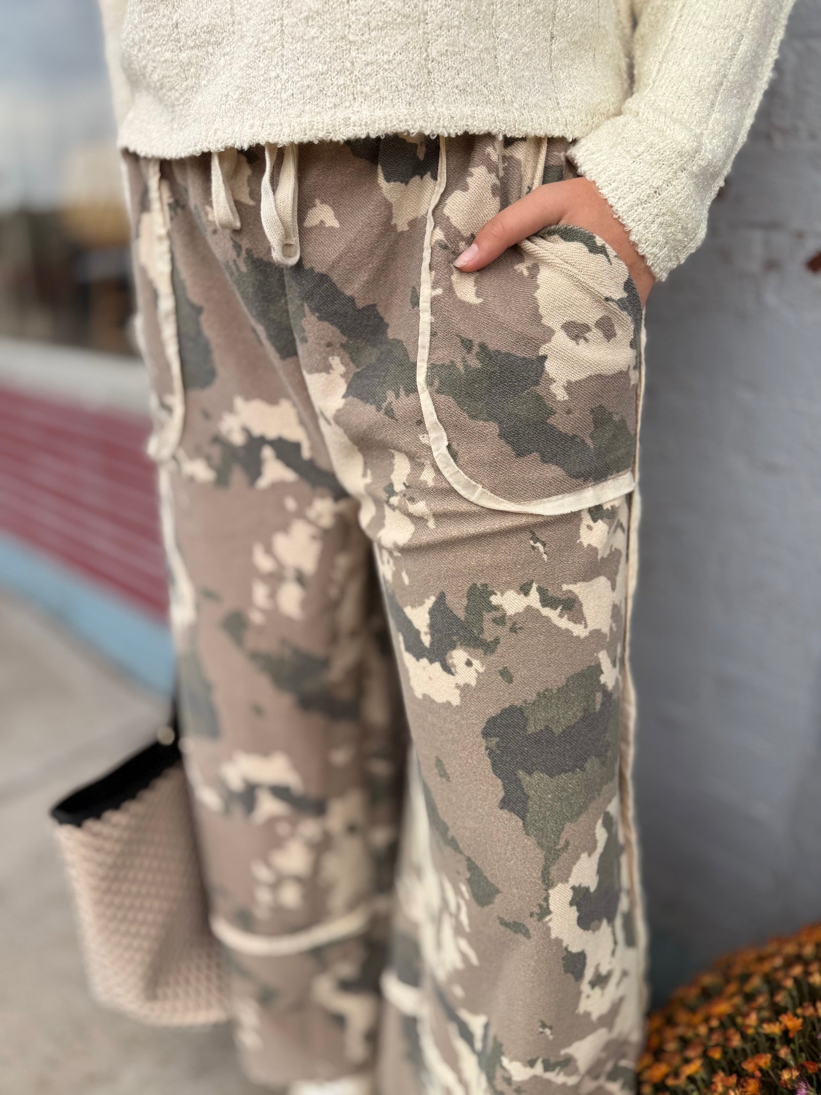 Easel Camo Wide Leg Terry Knit Pants