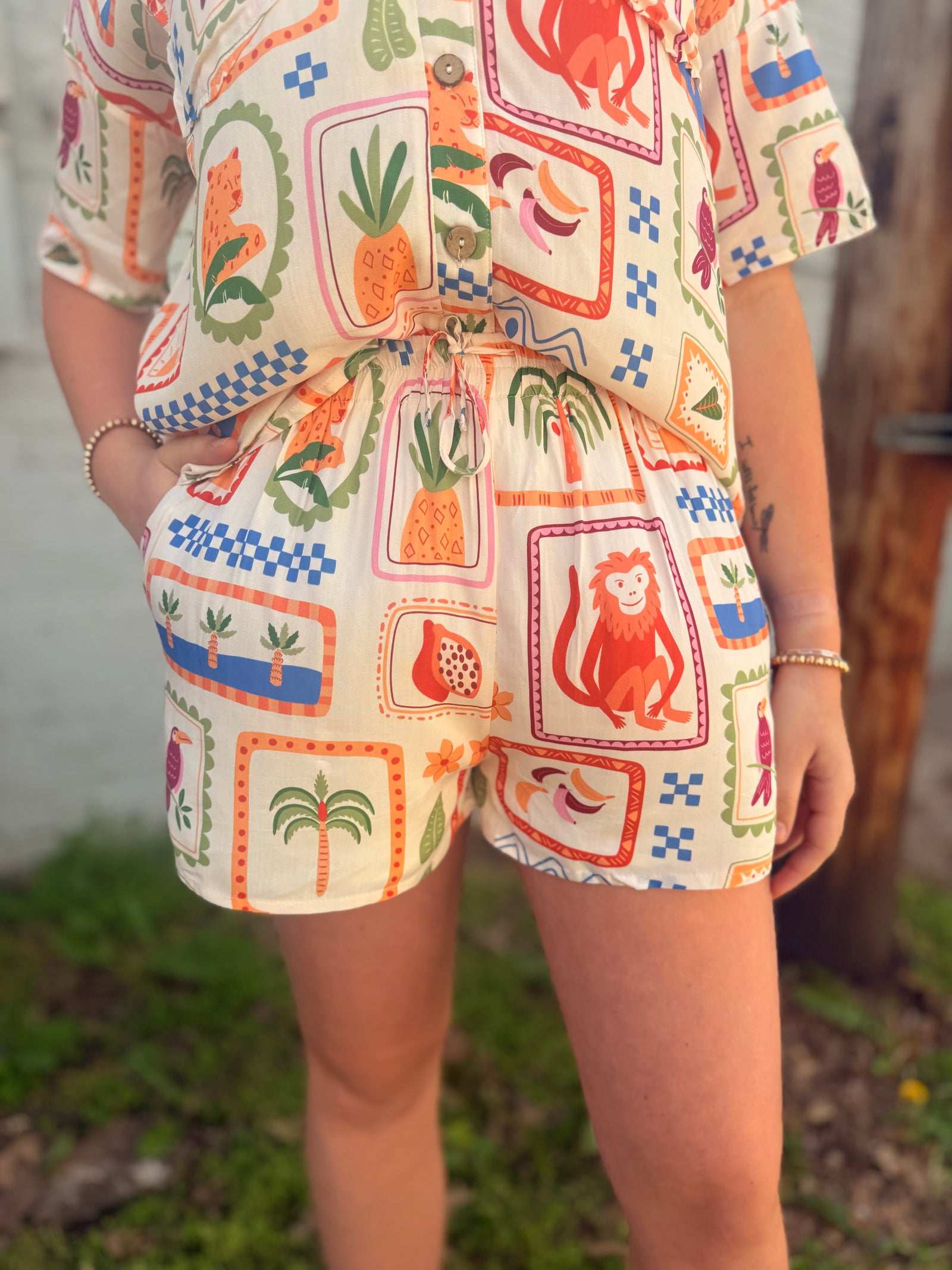 Sage + Fig Tropical Tile Shorts