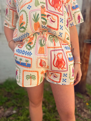 Sage + Fig Tropical Tile Shorts