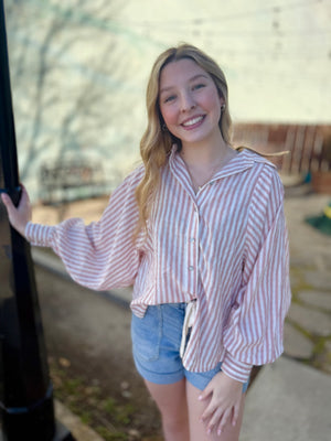 Rose Long Sleeve Striped Button Down Shirt