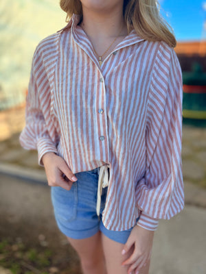 Rose Long Sleeve Striped Button Down Shirt