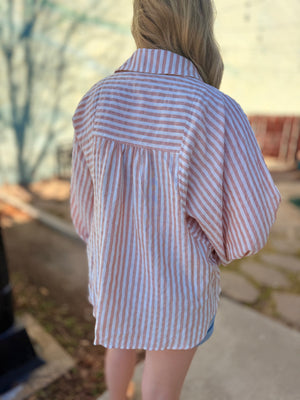 Rose Long Sleeve Striped Button Down Shirt