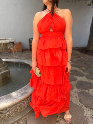 orange ruffle maxi dress Olivaceous Orange Ruffled Maxi Dress