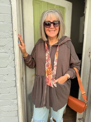 Ash Grey Oversized Babydoll Zip Up Jacket