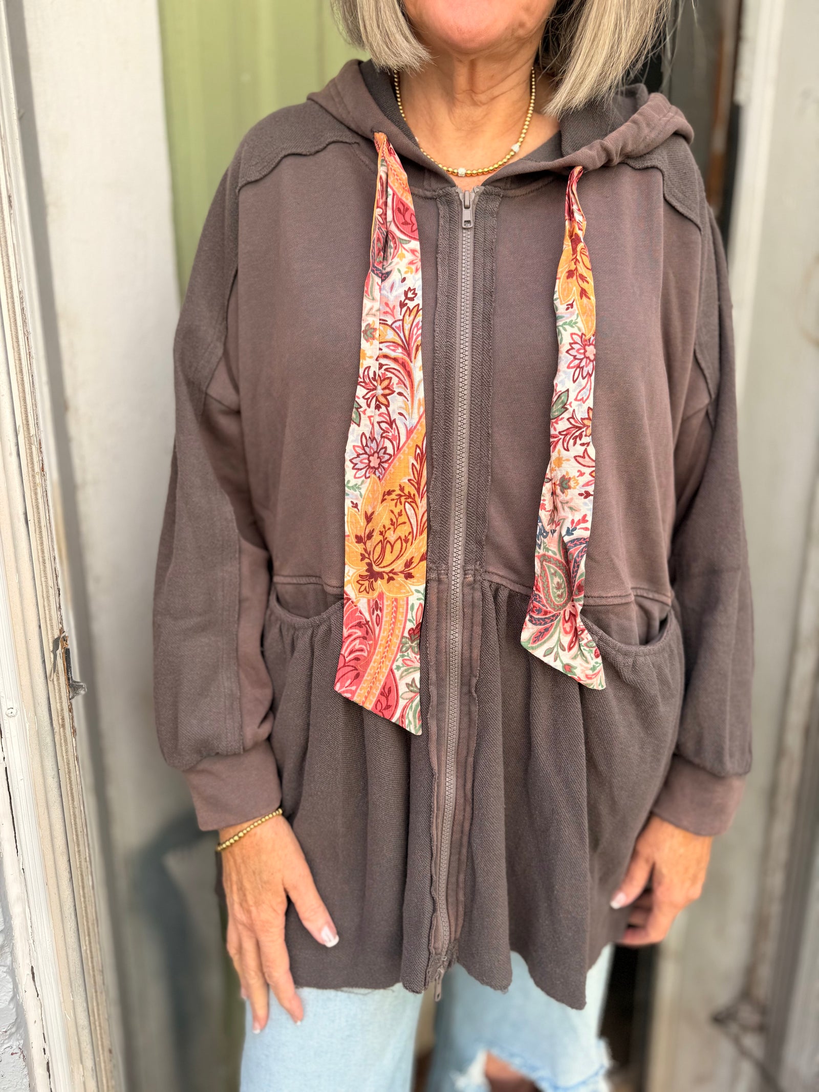 Ash Grey Oversized Babydoll Zip Up Jacket