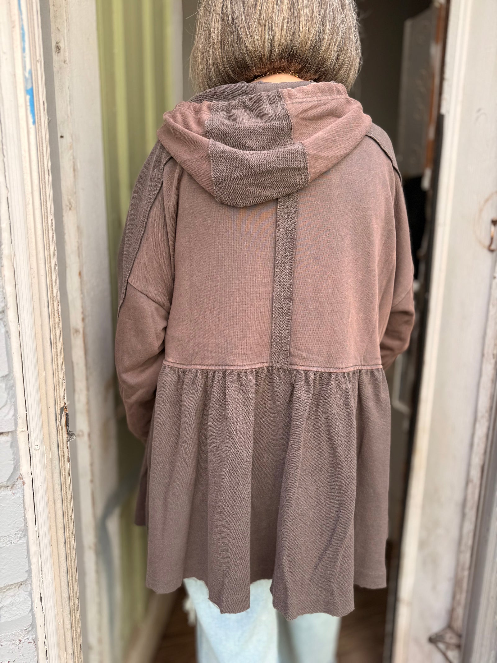 Ash Grey Oversized Babydoll Zip Up Jacket