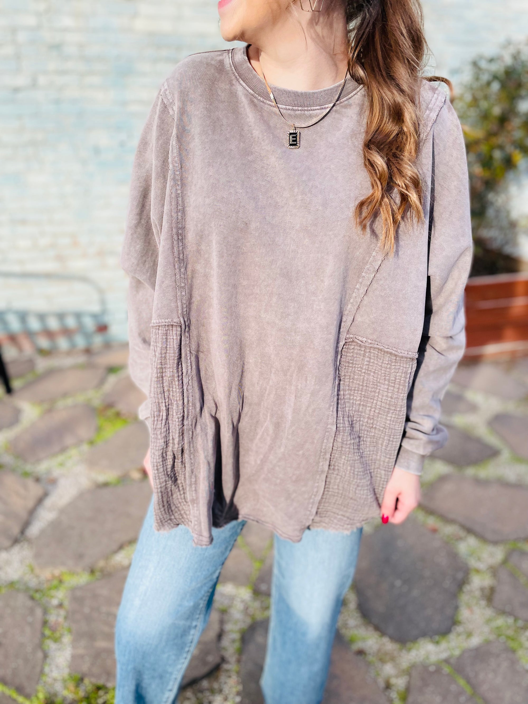 Mineral Washed Terry Knit Round Hem Top