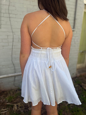 Olivaceous White Tie Back Mini Dress