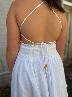 Olivaceous White Tie Back Mini Dress