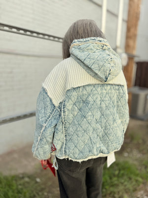 Pol Take It Easy Denim Quilted Hoodie Top