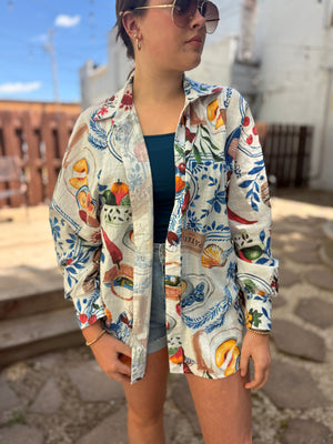 Easel Italian Summer Oversized Button Up