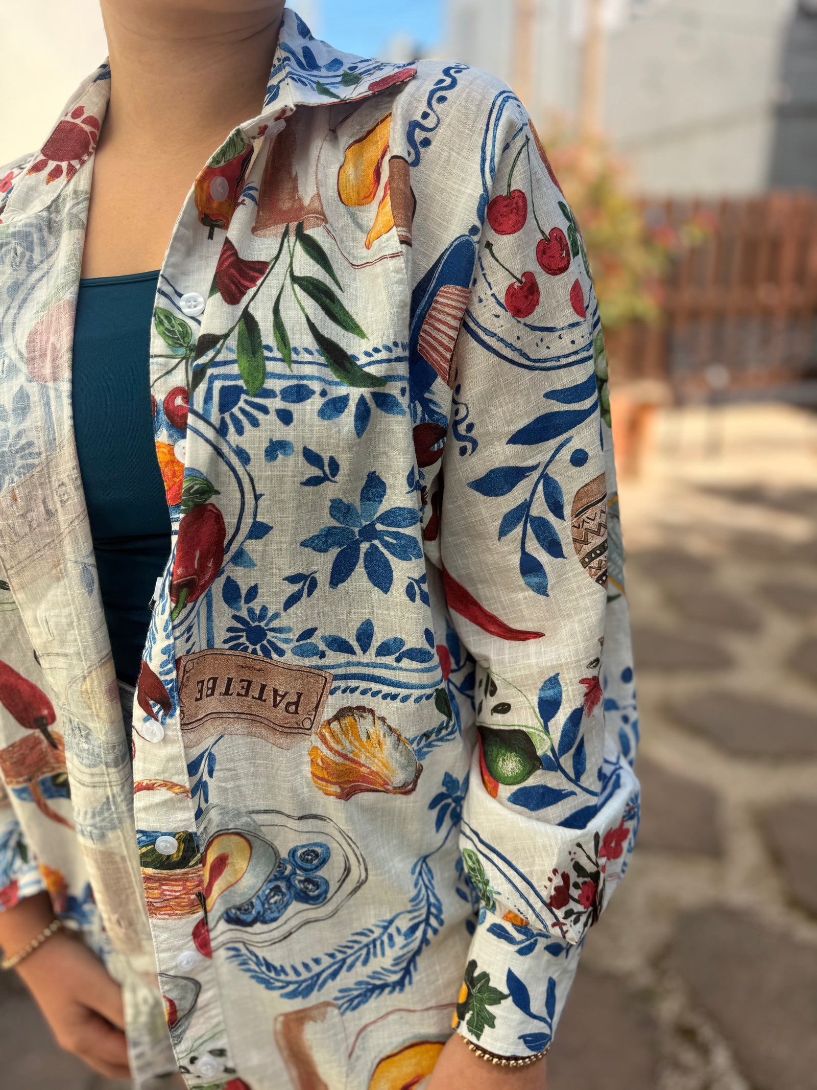 Easel Italian Summer Oversized Button Up