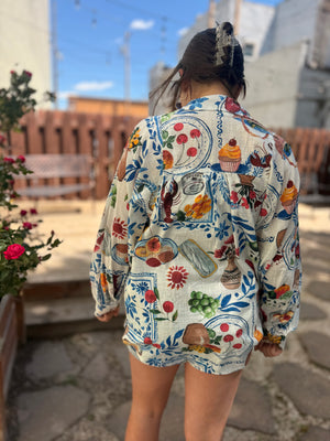 Easel Italian Summer Oversized Button Up