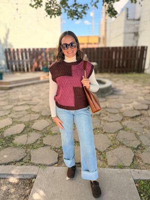 Pink + Brown Color Block Knit Sweater Vest