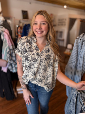 Cream Vintage Floral Collared Top