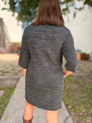 Black Half Sleeve Turtleneck Knit Dress