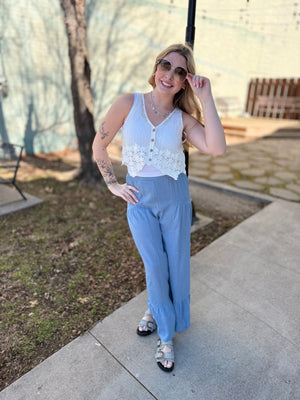 Ivory Cropped Button Up Crochet Vest