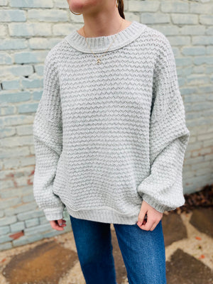 Textured Bubble Sleeve Oversized Sweater - Mint