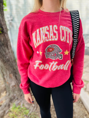 Vintage Red Kansas Chiefs Cheetah Helmet Crew Sweatshirt