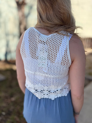 Ivory Cropped Button Up Crochet Vest