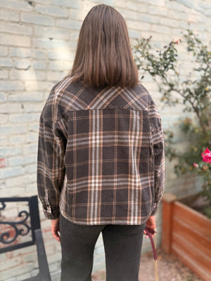 Black Mix Boxy Plaid Button Up Top