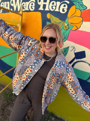 J.NNA Blue Mix Patchwork Quilted Puffer Jacket