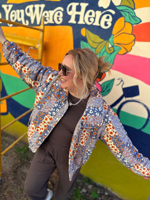 J.NNA Blue Mix Patchwork Quilted Puffer Jacket