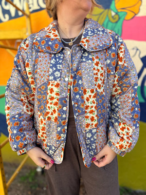 J.NNA Blue Mix Patchwork Quilted Puffer Jacket