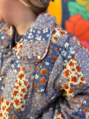 J.NNA Blue Mix Patchwork Quilted Puffer Jacket