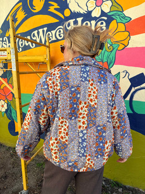 J.NNA Blue Mix Patchwork Quilted Puffer Jacket