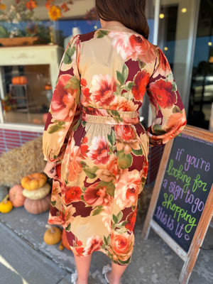 Oddi Taupe Floral Printed Midi Dress