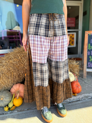 Oddi Flowy Maxi Mixed Plaid Pants