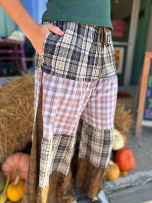 Oddi Flowy Maxi Mixed Plaid Pants