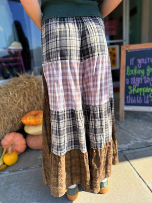 Oddi Flowy Maxi Mixed Plaid Pants