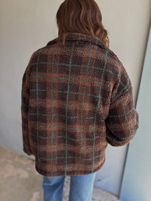 Blu Pepper Brown Plaid Sherpa Zip Up Jacket