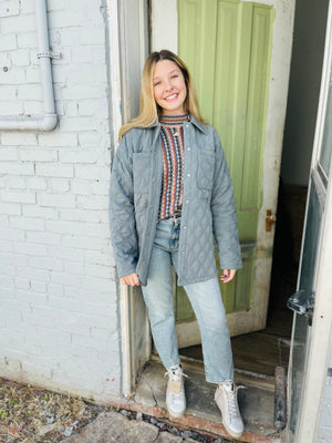 Dusty Blue Quilted Floral Shacket