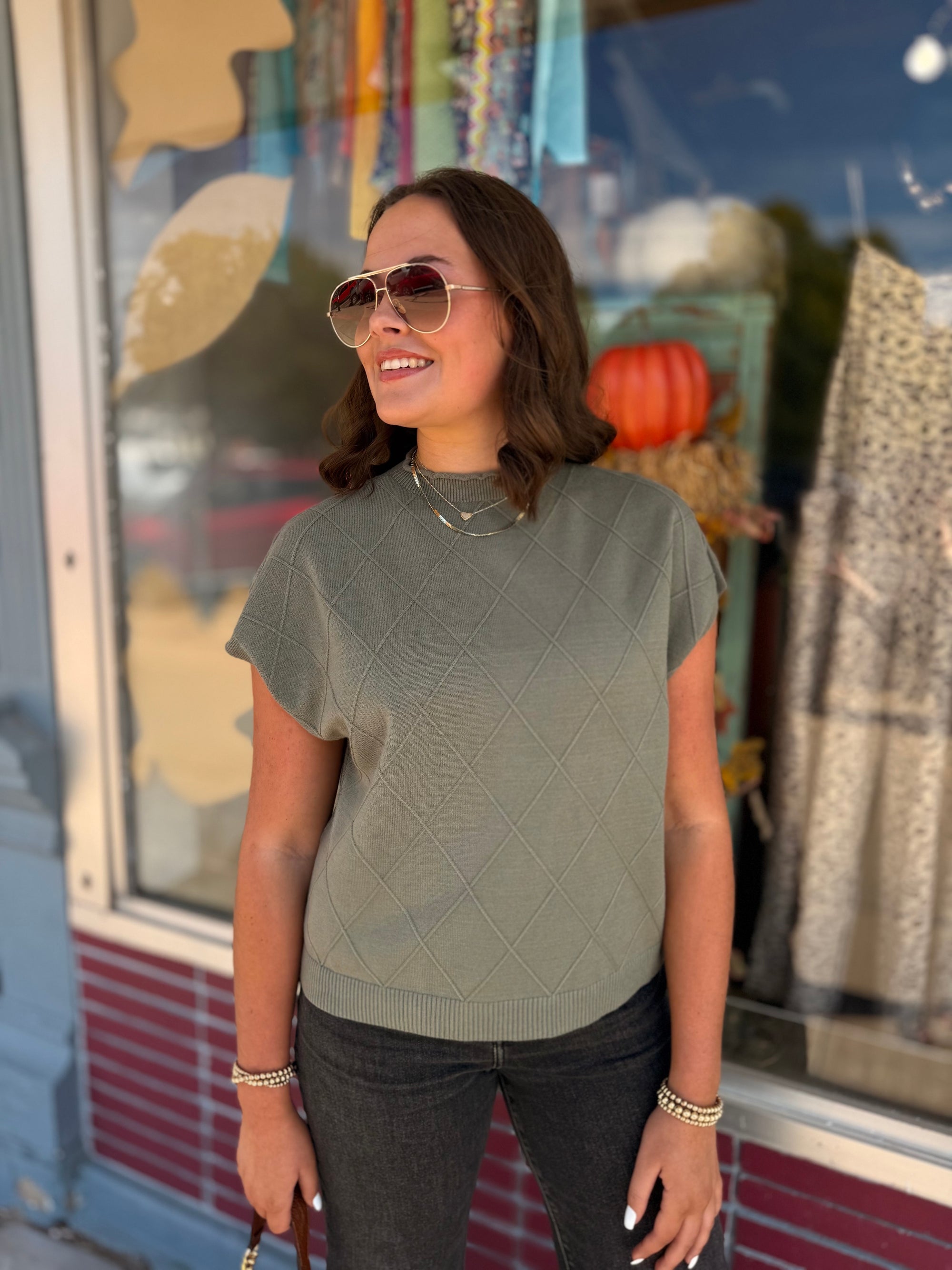 Olive Drop Shoulder Mock Neck Sweater Vest