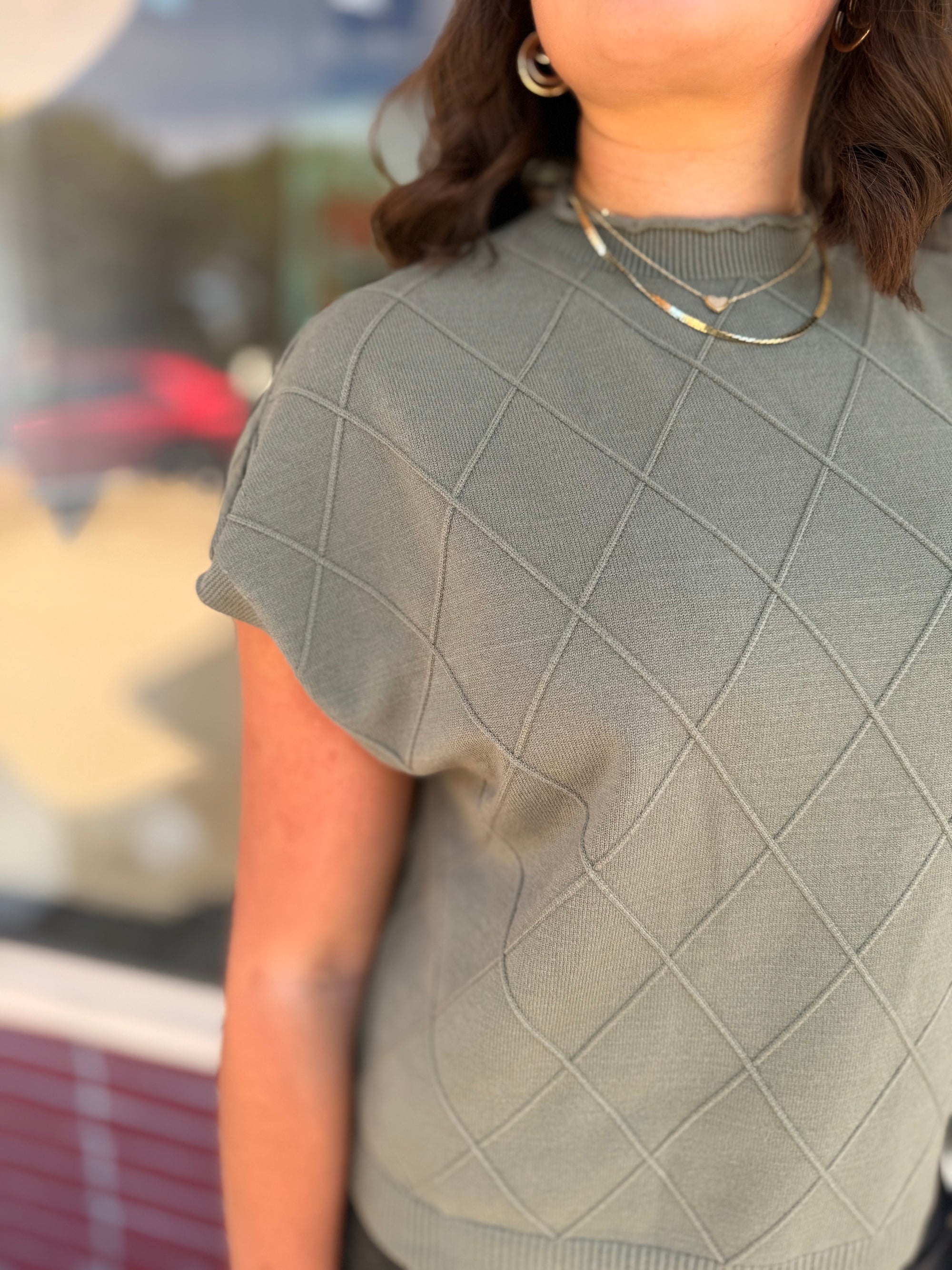 Olive Drop Shoulder Mock Neck Sweater Vest