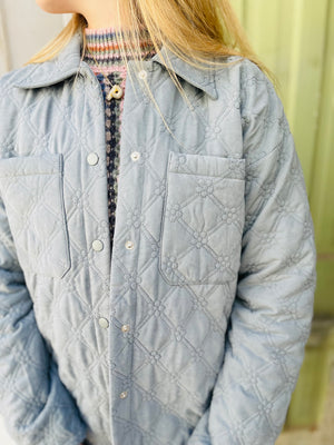 Dusty Blue Quilted Floral Shacket