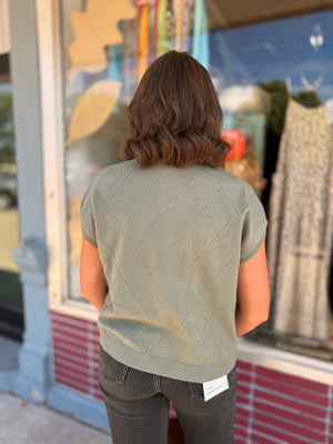 Olive Drop Shoulder Mock Neck Sweater Vest