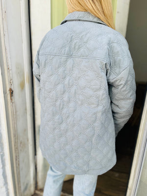 Dusty Blue Quilted Floral Shacket