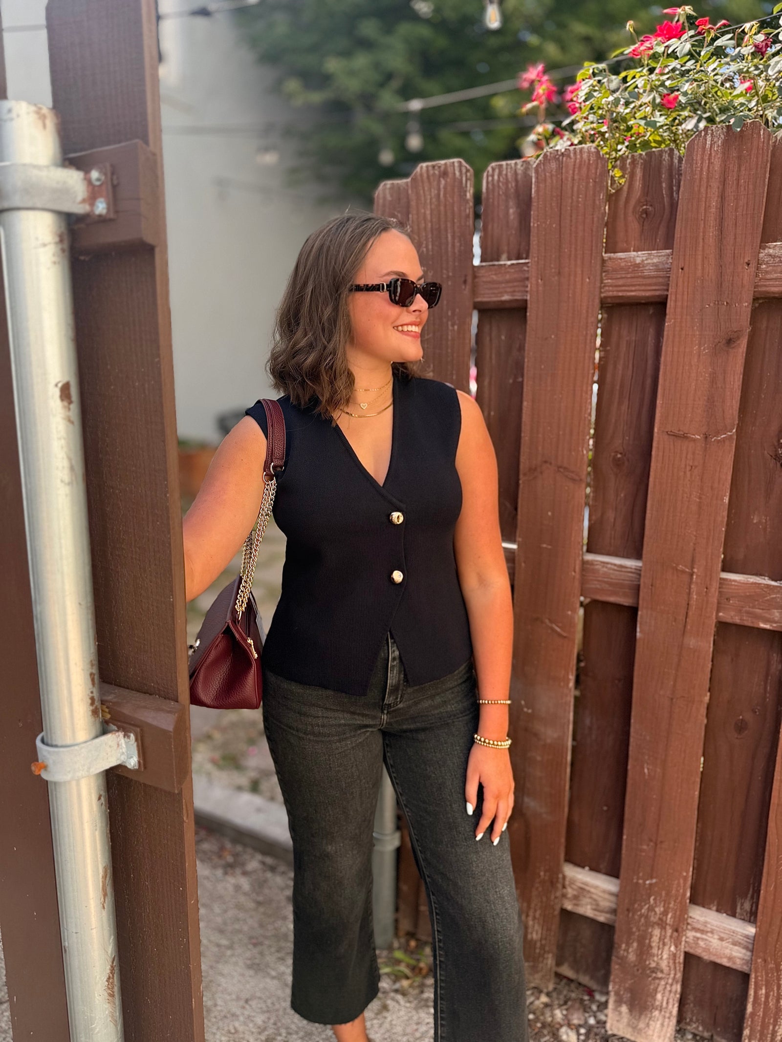 Black Knit Sweater Vest w/ Gold Buttons