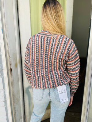 Cool Tone Multi Color Striped Crew Sweater