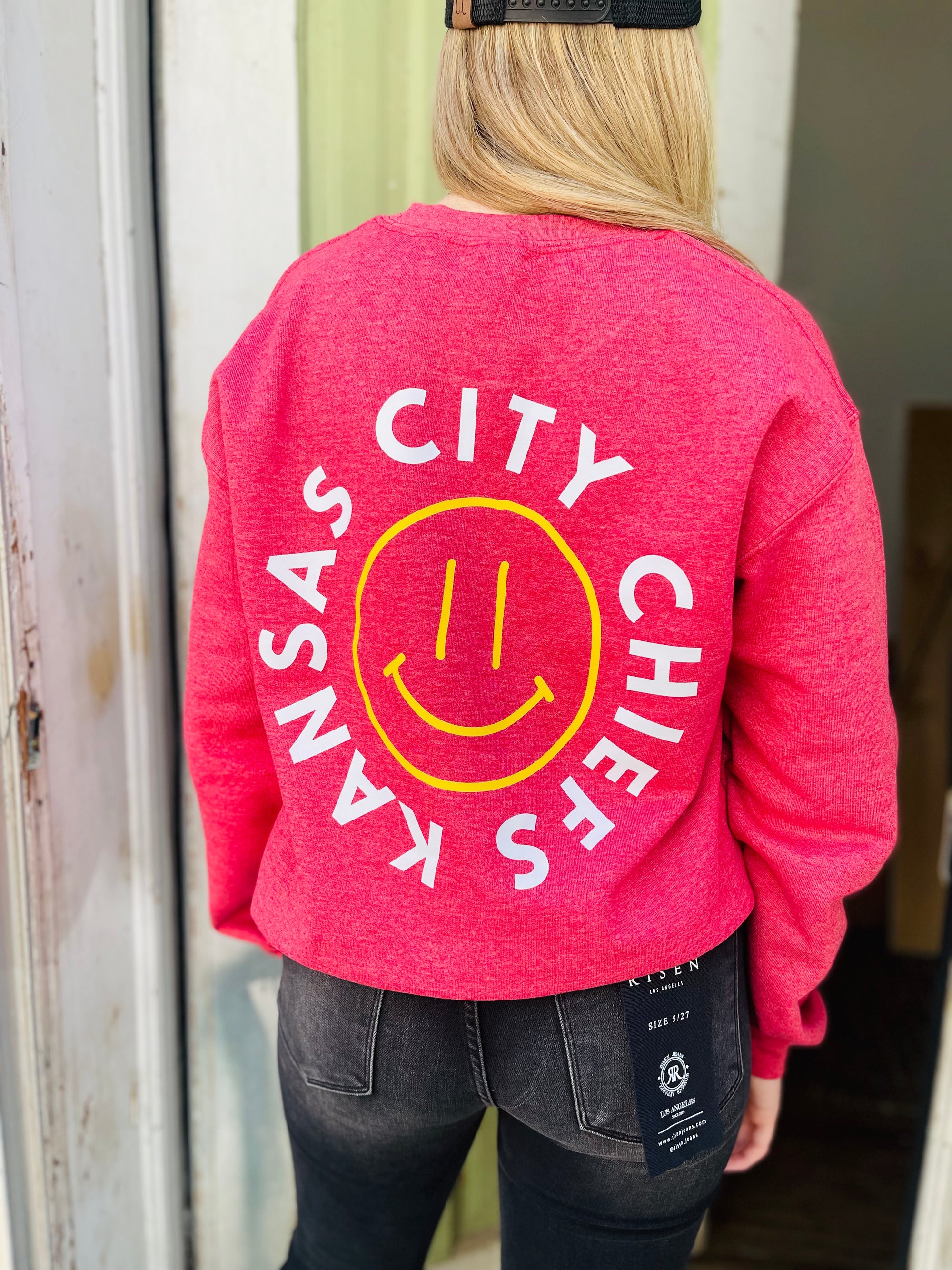 Red Kansas City Chiefs Smiley Crew Sweatshirt