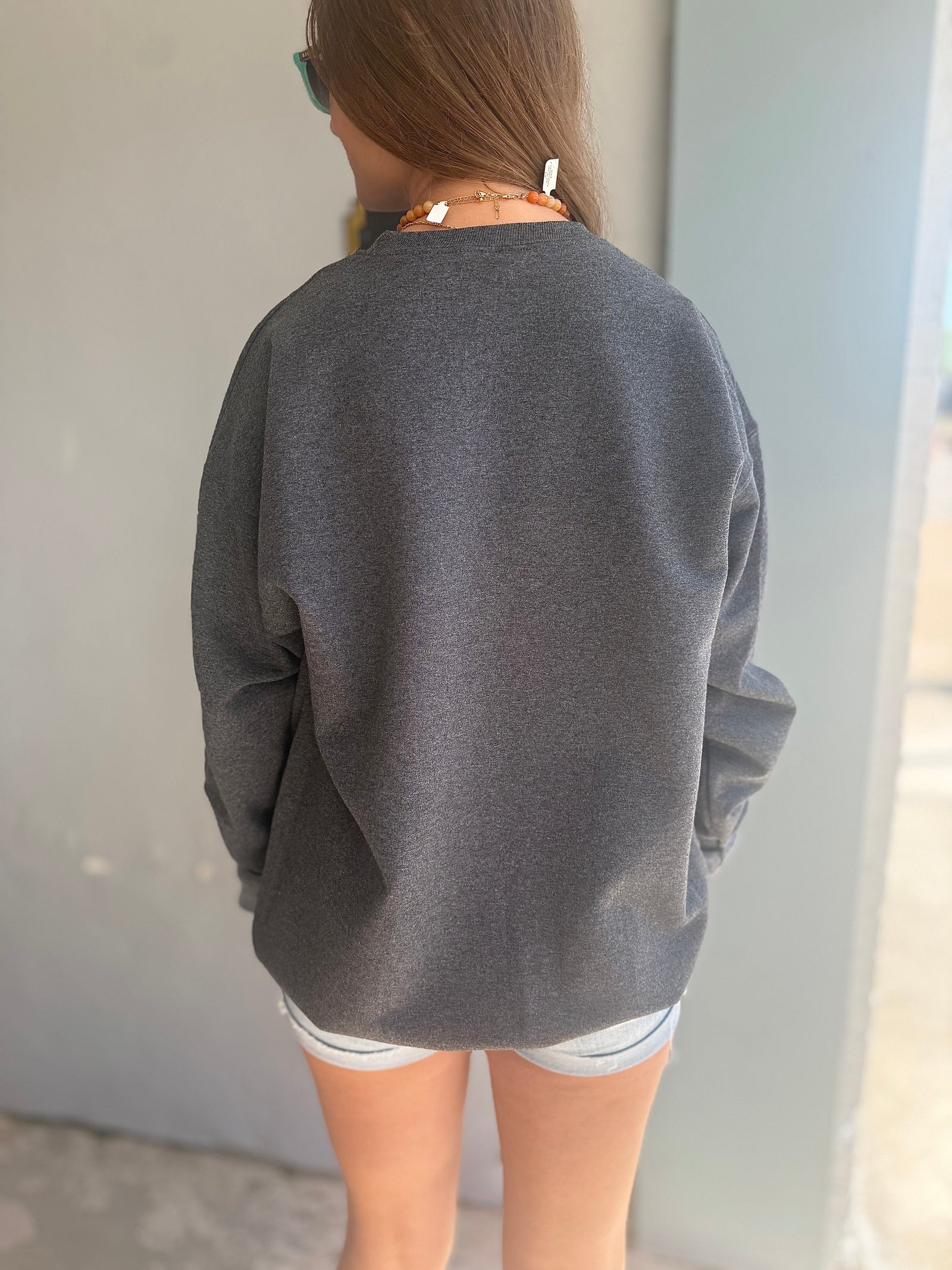 Grey Lace Bow Graphic Sweatshirt
