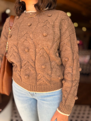 Brown Sweater w/ Knit Pom Detail