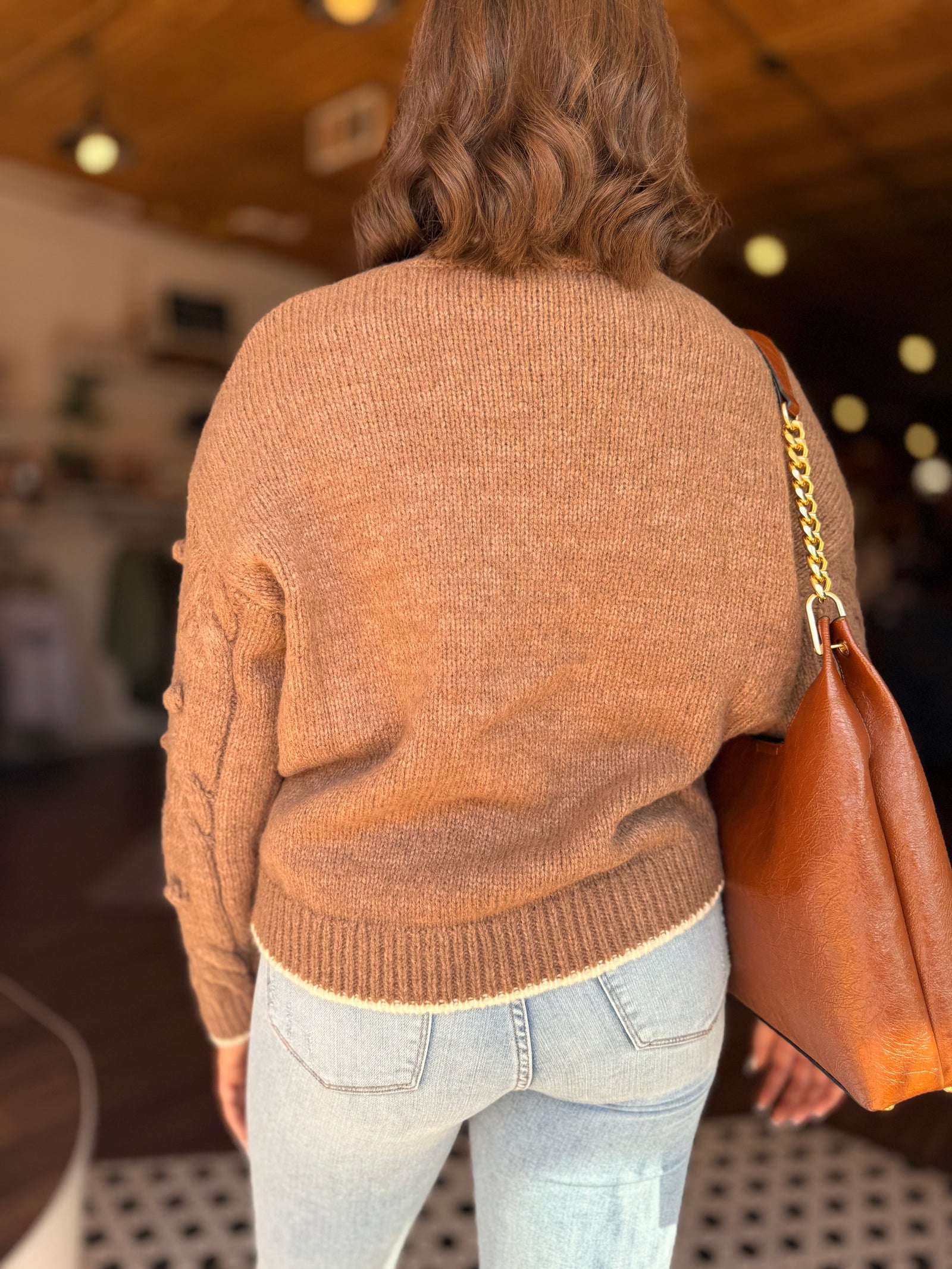 Brown Sweater w/ Knit Pom Detail