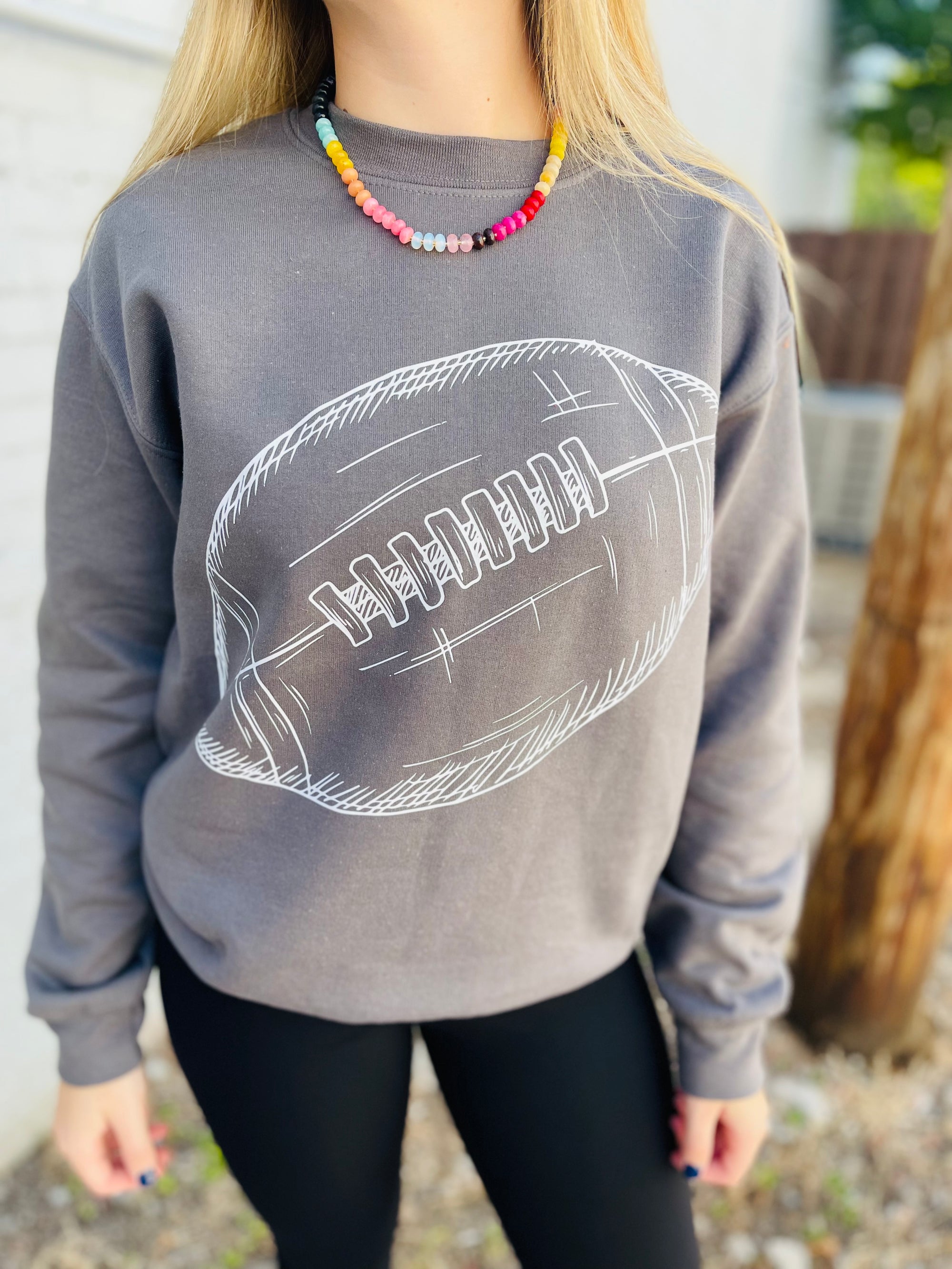 Grey Football Outline Crewneck Sweatshirt