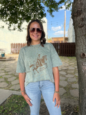 Olive Western Short Sleeve Graphic Top